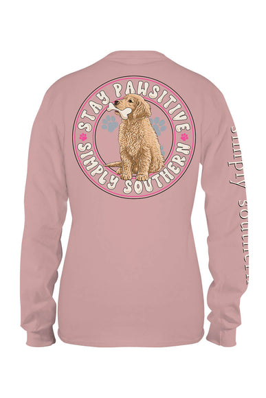Simply Southern Plus Size Long Sleeve Stay Pawsitive T-Shirt for Women in Pink 