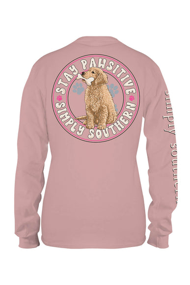 Simply Southern Youth Long Sleeve Stay Pawsitive T-Shirt for Girls in Mauve