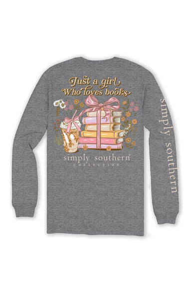 Simply Southern Long Sleeve Books T-Shirt for Women in Charcoal Heather