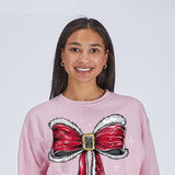 Simply Southern Santa Bow Crewneck for Women in Pink