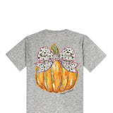 Simply Southern Plus Size Bow Pumpkin T-Shirt for Women in Grey