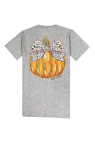 Simply Southern Plus Size Bow Pumpkin T-Shirt for Women in Grey