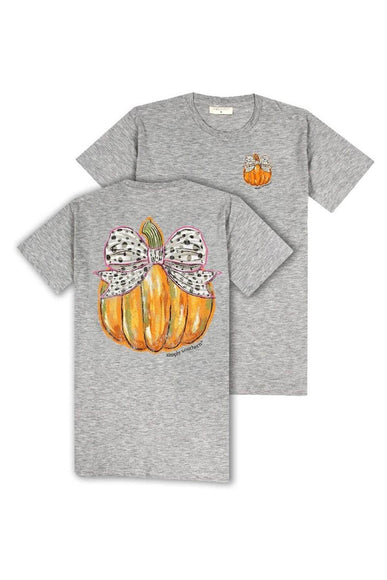 Simply Southern Plus Size Bow Pumpkin T-Shirt for Women in Grey