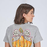 Simply Southern Bow Pumpkin T-Shirt for Women in Grey
