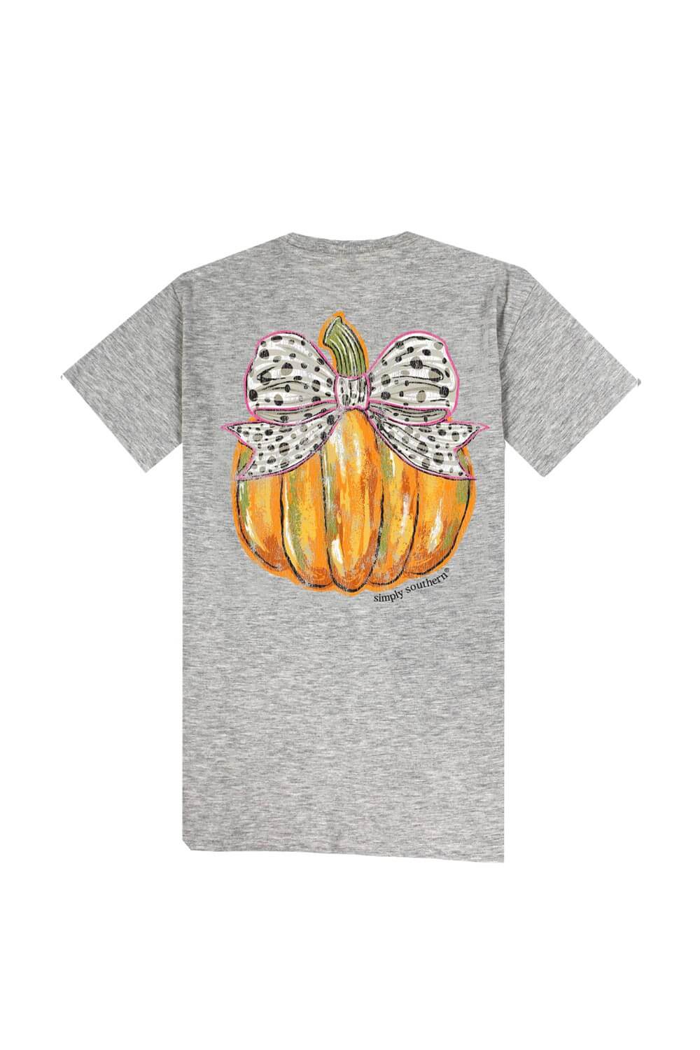 Simply Southern Bow Pumpkin T-Shirt for Women in Grey