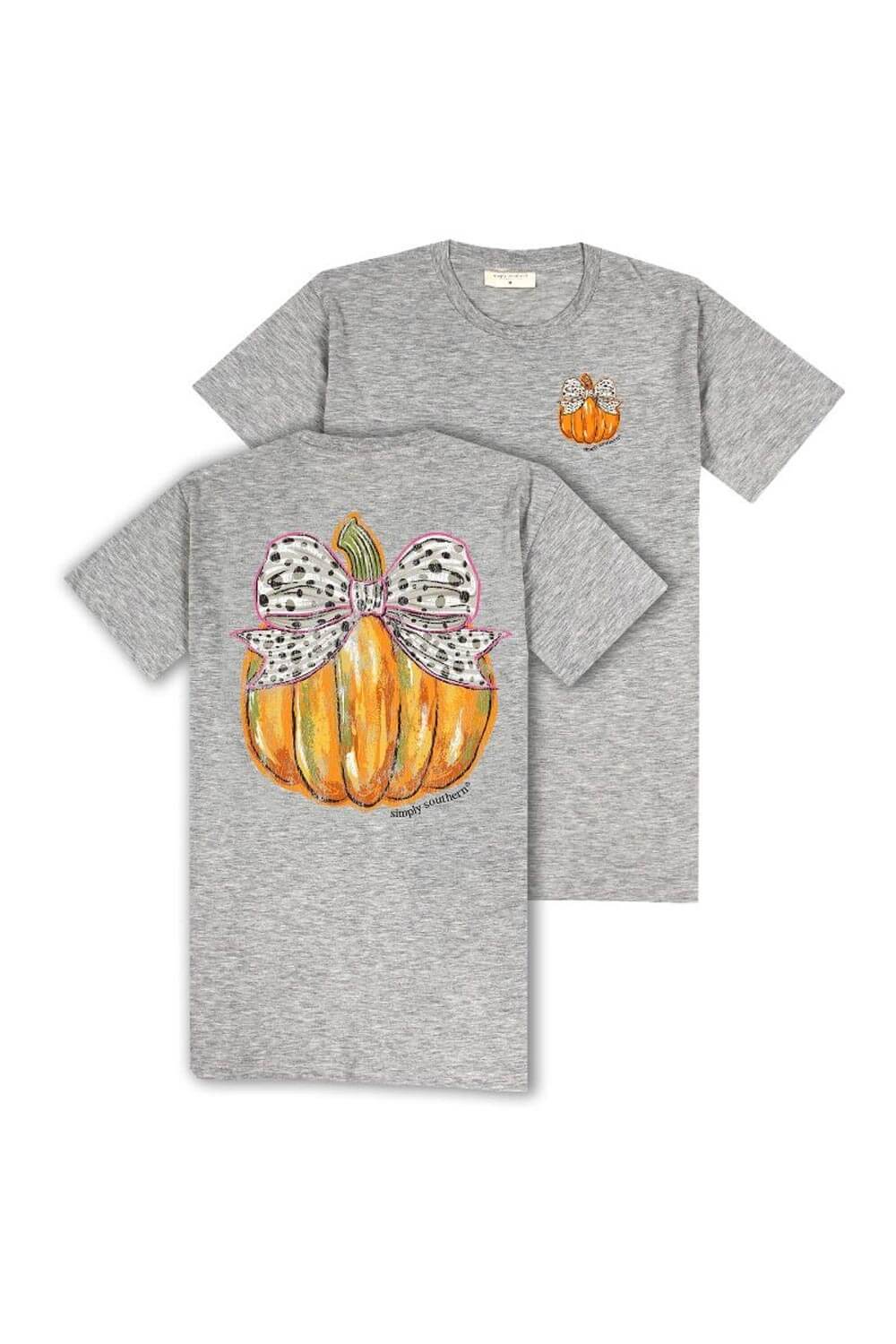 Simply Southern Bow Pumpkin T-Shirt for Women in Grey