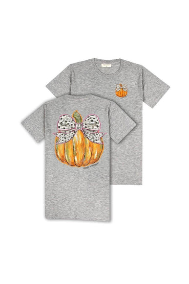 Simply Southern Youth Bow Pumpkin T-Shirt for Girls in Grey
