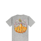 Simply Southern Youth Bow Pumpkin T-Shirt for Girls in Grey