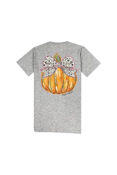 Simply Southern Youth Bow Pumpkin T-Shirt for Girls in Grey