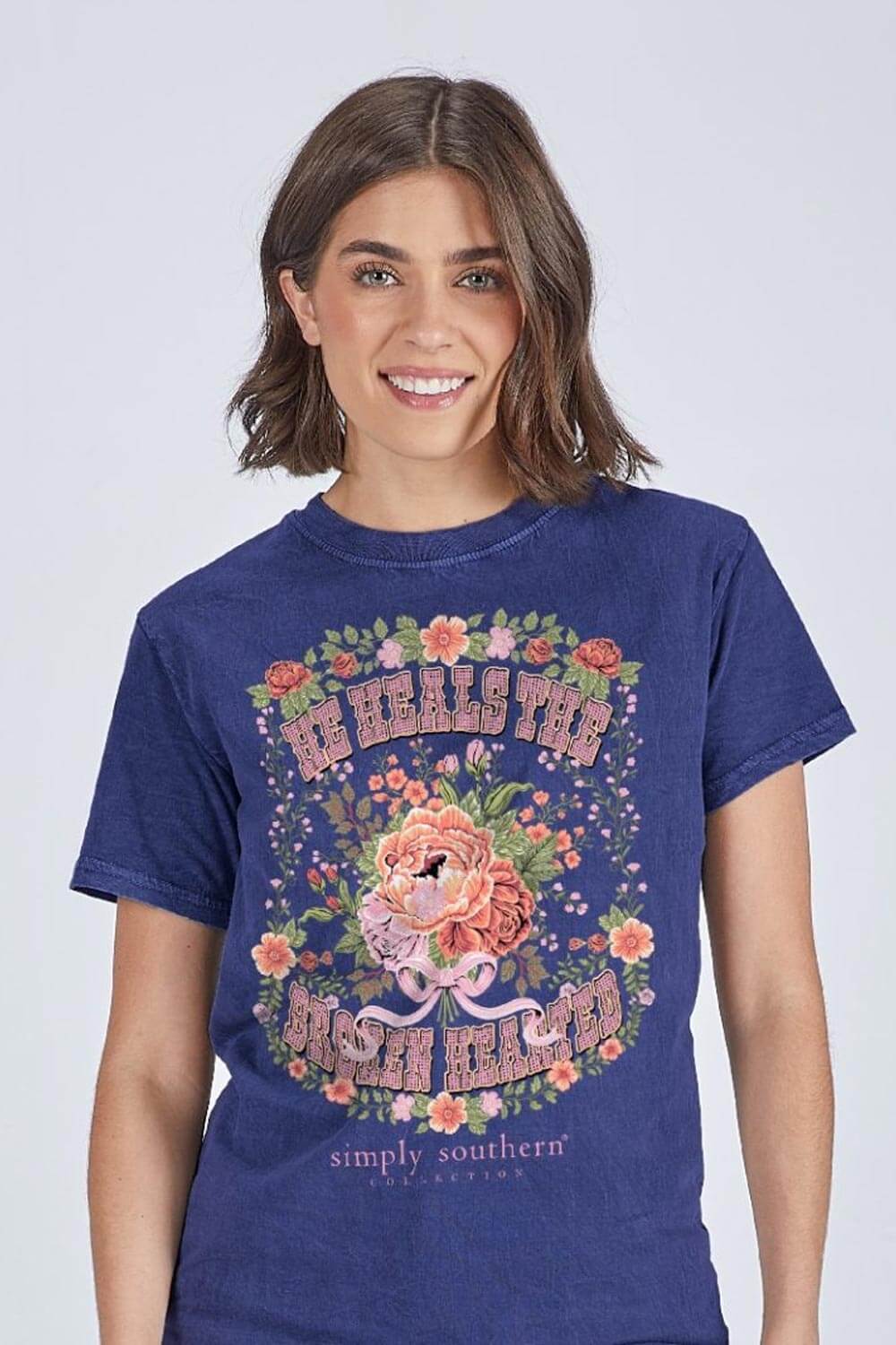 Womens Simply Southern Shirts Broken T-Shirt for Women in Washed Navy