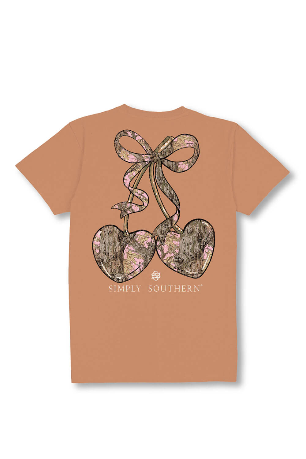 Simply Southern Plus Size Camo Bow Cherries T-Shirt for Women in Chestnut