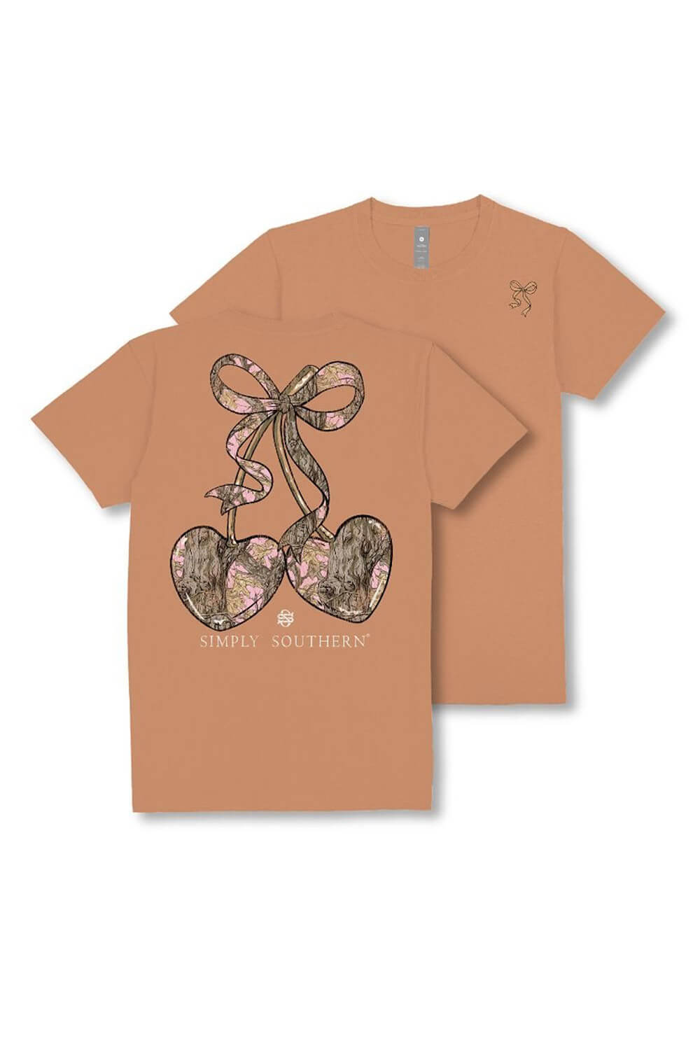 Simply Southern Plus Size Camo Bow Cherries T-Shirt for Women in Chestnut