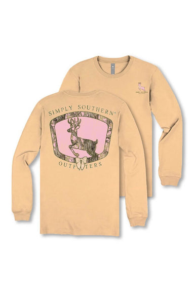 Simply Southern Plus Size Camo Deer Long Sleeve T-Shirt for Women in Brown