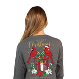 Simply Southern Long Sleeve Cardinal Christmas T-Shirt for Women in Grey
