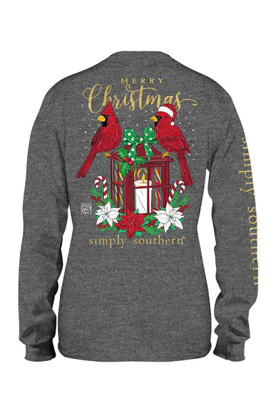 Simply Southern Plus Size Long Sleeve Cardinal Christmas T-Shirt for Women in Grey