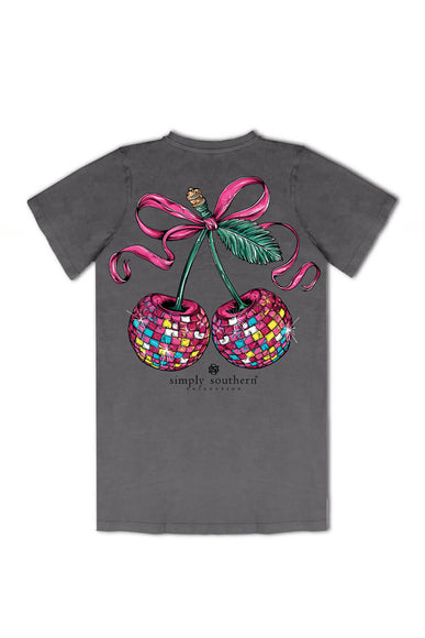 Simply Southern Plus Size Disco Cherries T-Shirt for Women in Washed Coal