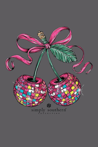 Simply Southern Plus Size Disco Cherries T-Shirt for Women in Washed Coal