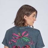 Simply Southern Disco Cherries T-Shirt for Women in Washed Coal