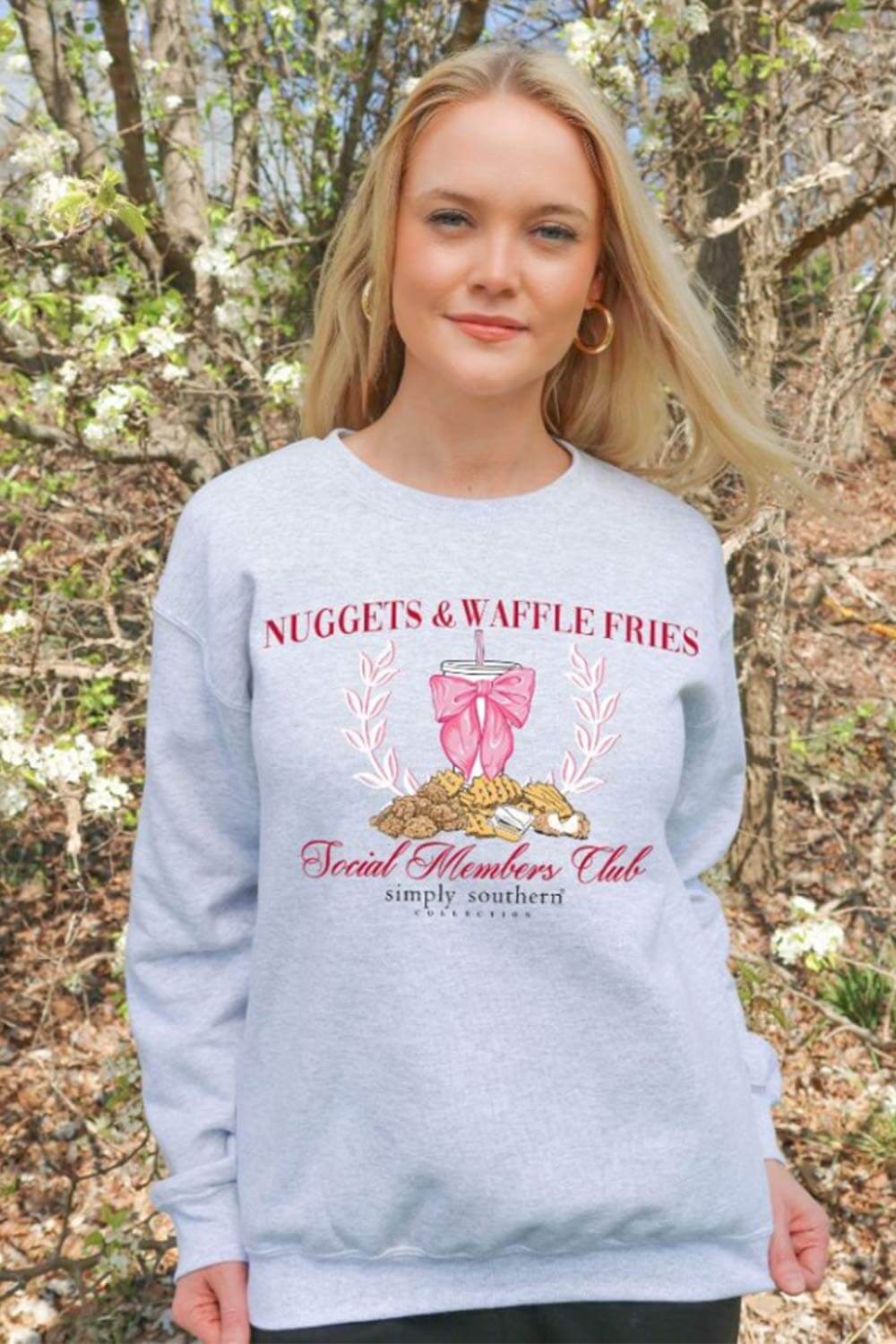 Simply Southern Nuggets & Waffle Fries Fleece Crewneck for Women in Gr