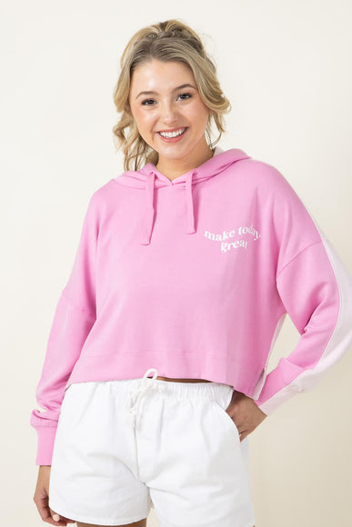 Simply Southern Color Block Make Today Great Cropped Hoodie for Women in Pink