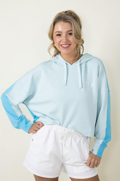 Simply Southern Color Block Through Faith Cropped Hoodie for Women in Blue