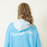 Simply Southern Color Block Through Faith Cropped Hoodie for Women in Blue