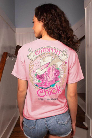 Simply Southern Womens Shirts Country Chick T-Shirt for Women in Pink