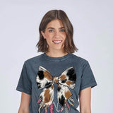 Simply Southern Cow Bow T-Shirt for Women in Washed Coal