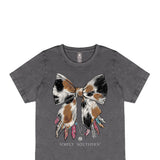 Simply Southern Cow Bow T-Shirt for Women in Washed Coal