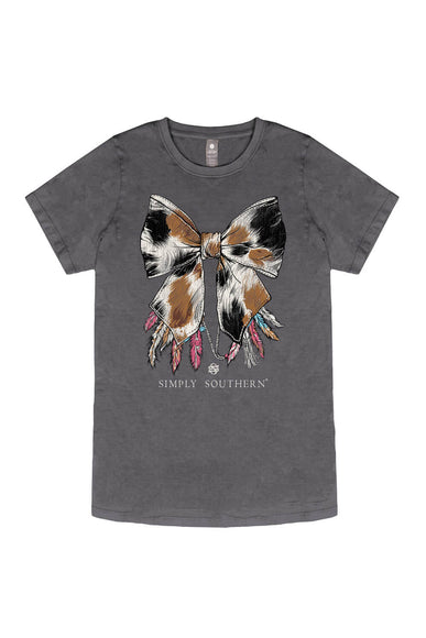 Simply Southern Cow Bow T-Shirt for Women in Washed Coal