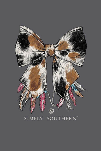 Simply Southern Cow Bow T-Shirt for Women in Washed Coal