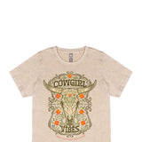 Simply Southern Plus Size Cowgirl Vibes T-Shirt for Women in Washed Ecru