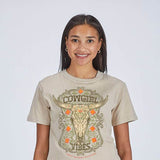 Simply Southern Cowgirl Vibes T-Shirt for Women in Washed Ecru