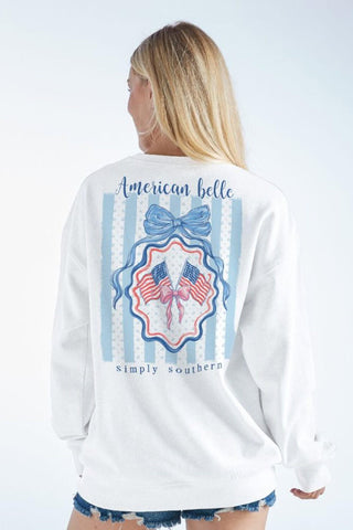 Simply Southern American Belle Fleece Sweatshirt for Women in White