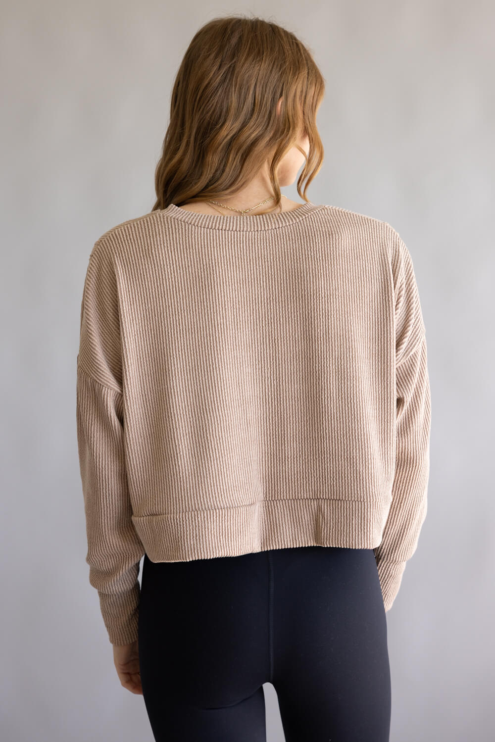 Simply Southern V-Neck Crop Pullover Top for Women in Umber Tan