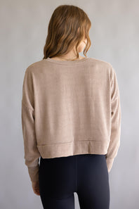 Simply Southern V-Neck Crop Pullover Top for Women in Umber Tan
