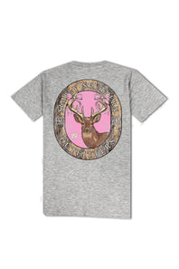 Womens Simply Southern Plus Size Camo Deer Circle T-Shirt for Women in Heather Grey