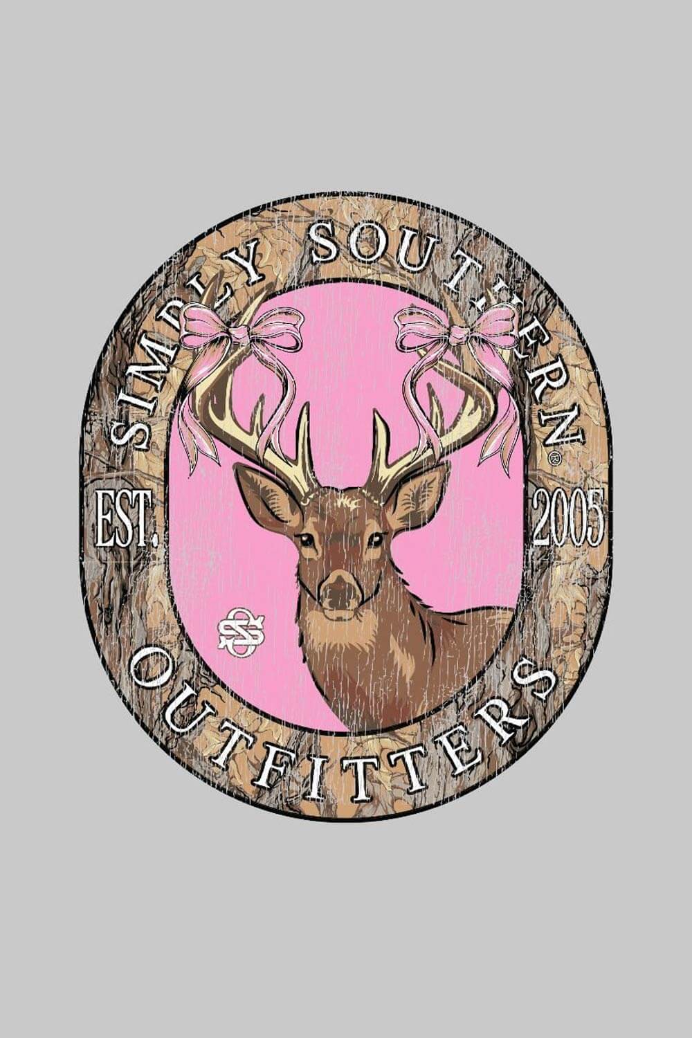 Womens Simply Southern Plus Size Camo Deer Circle T-Shirt for Women in Heather Grey