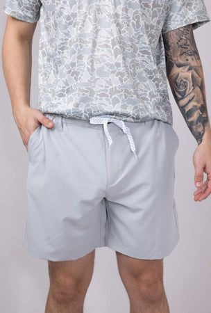 A MACHINE　S.Bob Shorts【GRAY】 Mid-Length - Heather Gray – BlitzBeatz
