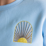 Simply Southern Embroidered Dilara Be The Light Crewneck for Women in Light Blue