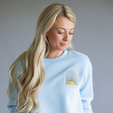 Simply Southern Embroidered Dilara Be The Light Crewneck for Women in Light Blue