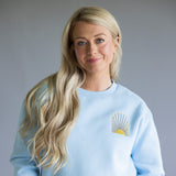 Simply Southern Embroidered Dilara Be The Light Crewneck for Women in Light Blue