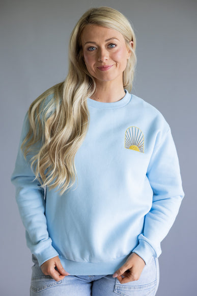 Simply Southern Embroidered Dilara Be The Light Crewneck for Women in Light Blue