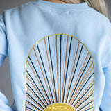 Simply Southern Embroidered Dilara Be The Light Crewneck for Women in Light Blue