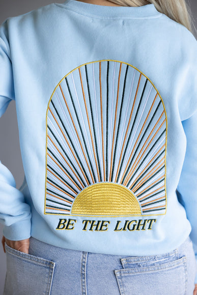 Simply Southern Embroidered Dilara Be The Light Crewneck for Women in Light Blue