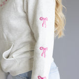 Simply Southern Embroidered Dilara Bow Hoodie for Women in Heather Grey