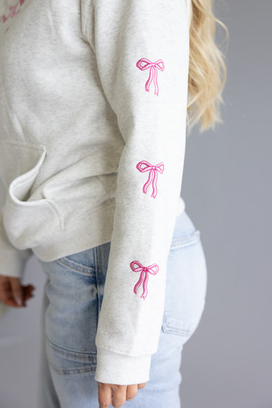 Simply Southern Embroidered Dilara Bow Hoodie for Women in Heather Grey