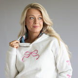 Simply Southern Embroidered Dilara Bow Hoodie for Women in Heather Grey