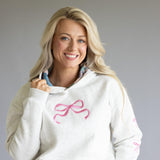 Simply Southern Embroidered Dilara Bow Hoodie for Women in Heather Grey