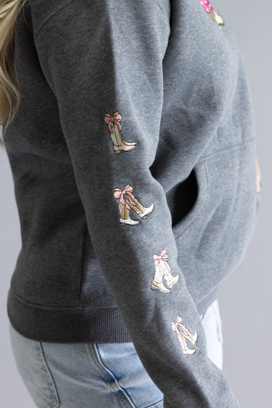 Simply Southern Embroidered Dilara Boots Hoodie for Women in Charcoal Grey